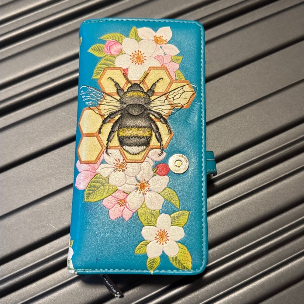Floral Bee Wallet in Blue